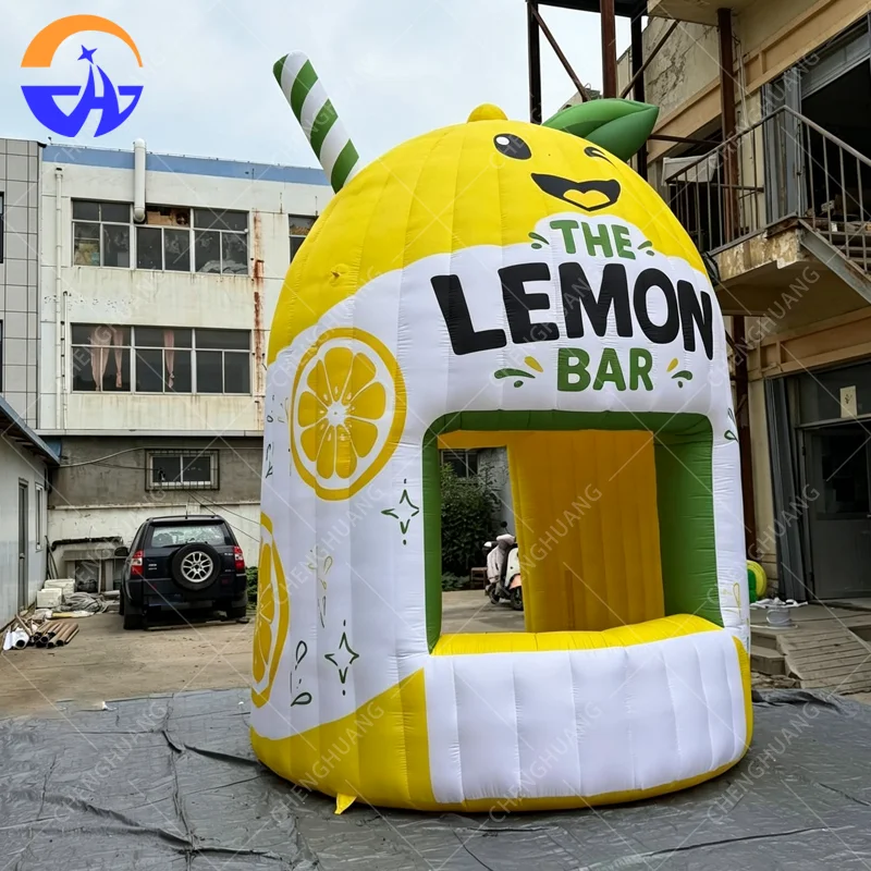 Inflatable Lemon Bar Booth, Blow Up Fruit shape Concession Stand, Inflatable Lemon Drink Kiosk For Juice Brand Promotion Decor