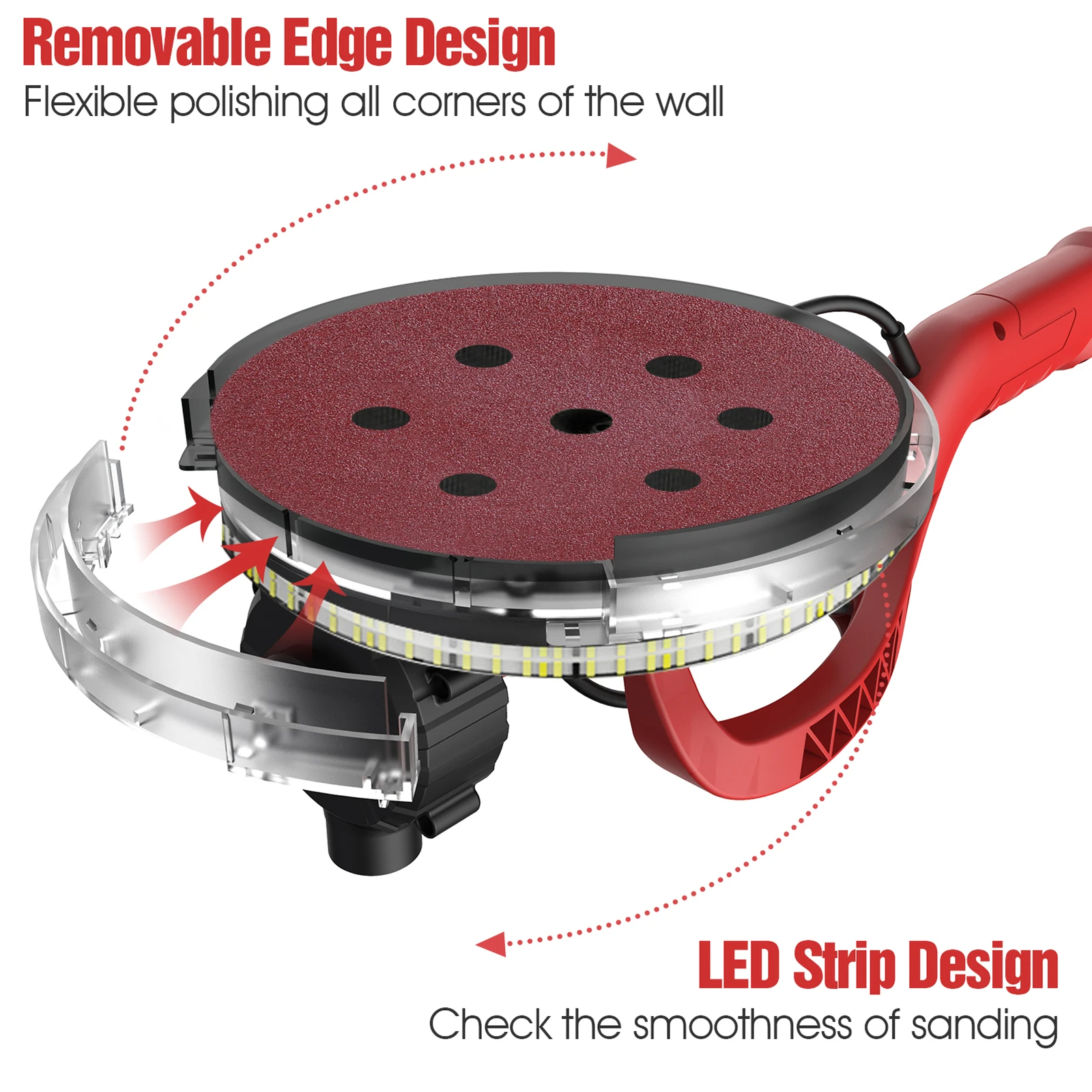 Drywall Sander 750W Wall Sander w 14PCS Sanding Discs 6 Variable Speed 1000-1850RPM Electric Drywall Sander Foldable Handle