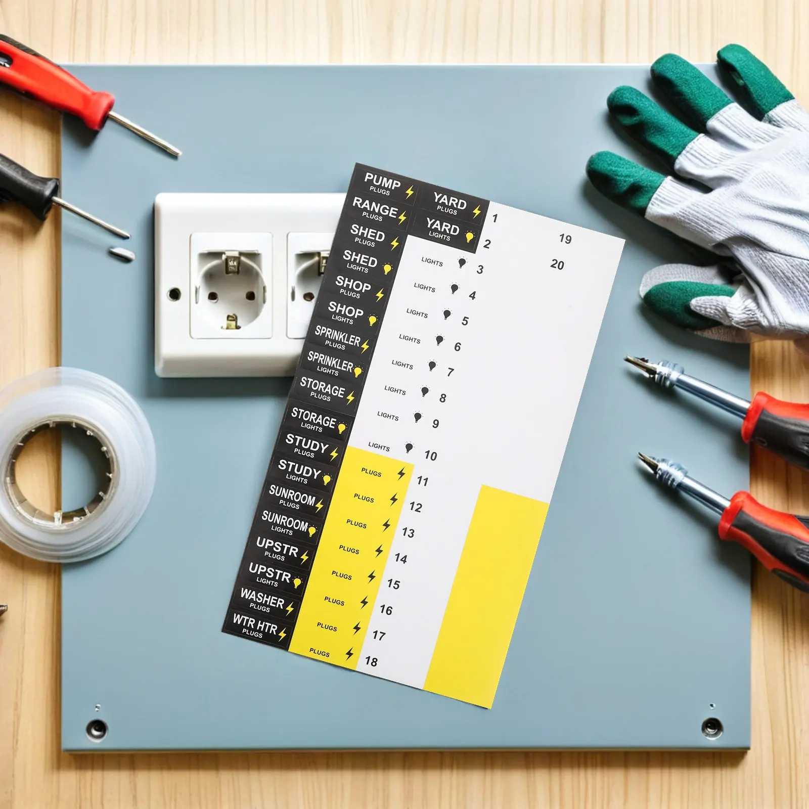 

3 комплекта электрических этикеток для распределительных коробок, водонепроницаемые самоклеящиеся номерные наклейки для идентификации панелей предохранителей и центров нагрузки