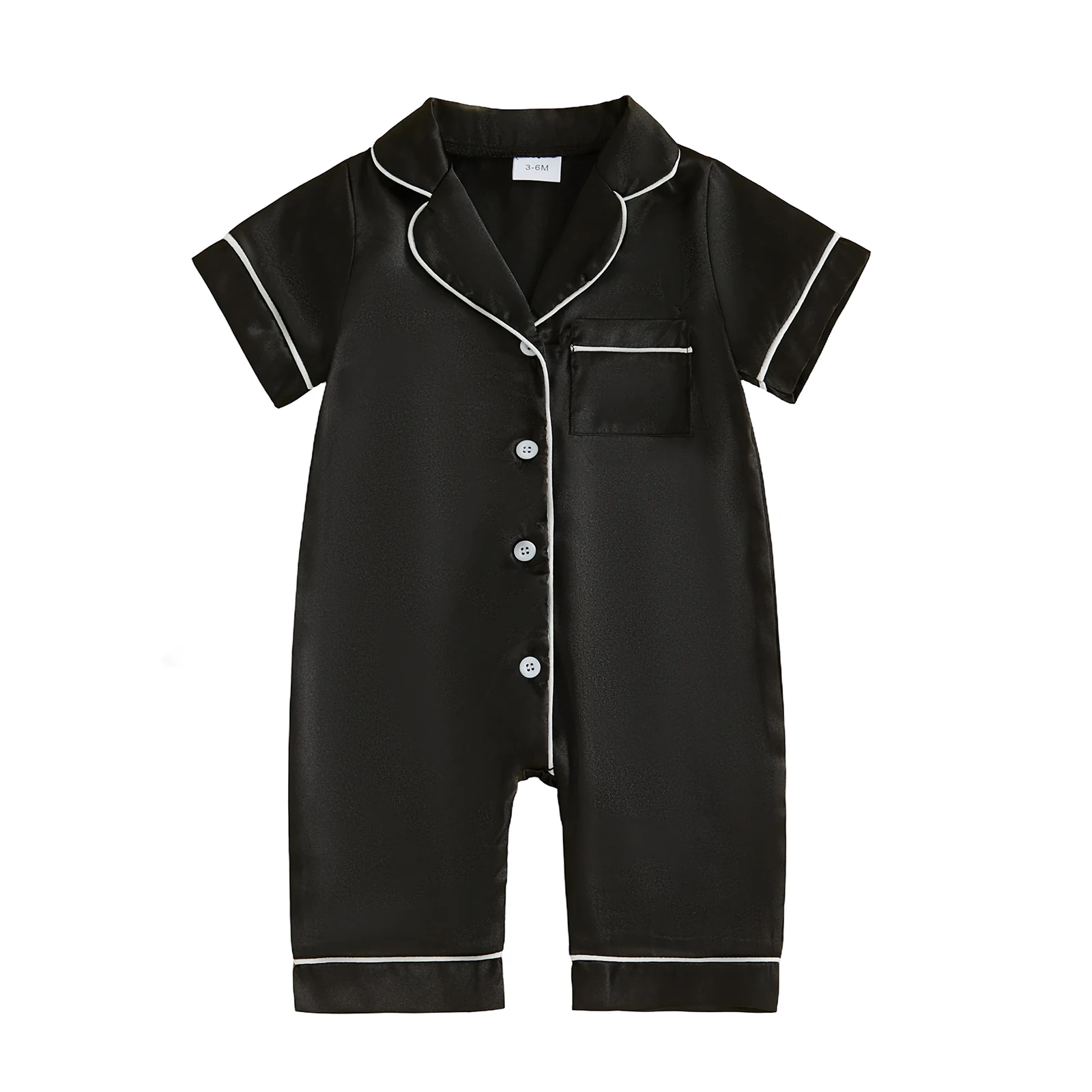 Baby Jumpsuit Casual Short Sleeve Lapel Collar Contrast Line Button Up Romper Footless Newborn Pajamas