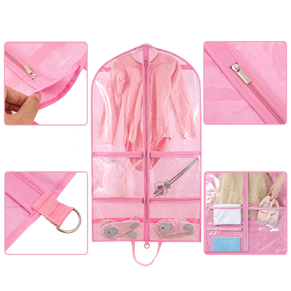 Transparent Dance Costume Garment Bag Plastic Dance Garment Cover with Zippered Pockets Clothes Protectors for Hanging Clothes