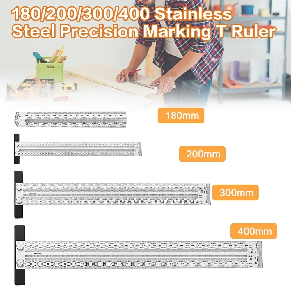 High-Precision Scale Ruler T-Type Hole Ruler Stainless Woodworking Scribing Mark Line Gauge Carpenter Measuring Tool