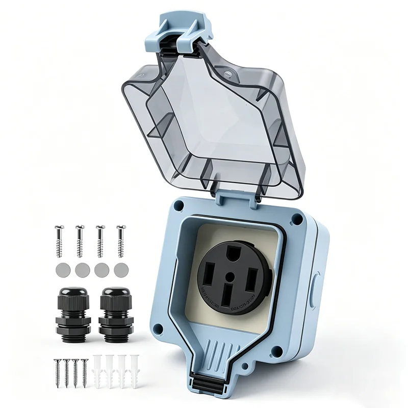 Outdoor Power Outlet Box Waterproof IP66 50A 125v250V Plug Socket with Outdoor Outlet Cover Use for Garden Outdoor Indoor