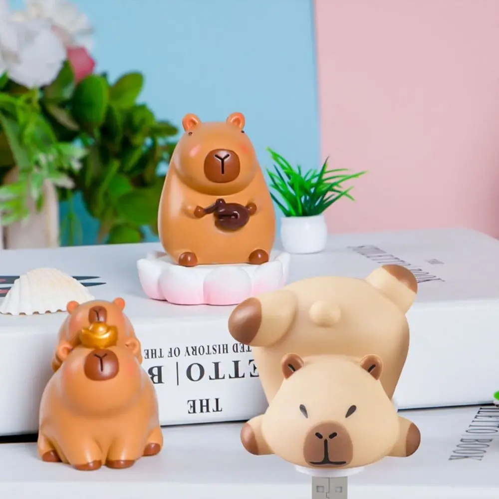 Lámpara de protección ocular Linda Capybara USB Luz nocturna de dibujos animados conveniente voz inteligente luz nocturna plástico marrón enchufe