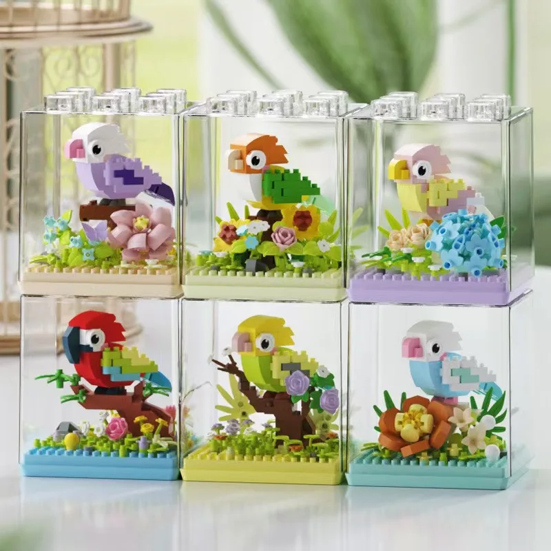 New Particle Kawaii Pet Parrot With Display Box Building Bblocks Assembly Ornaments Toys Boys And Girls Holiday Christmas Gifts