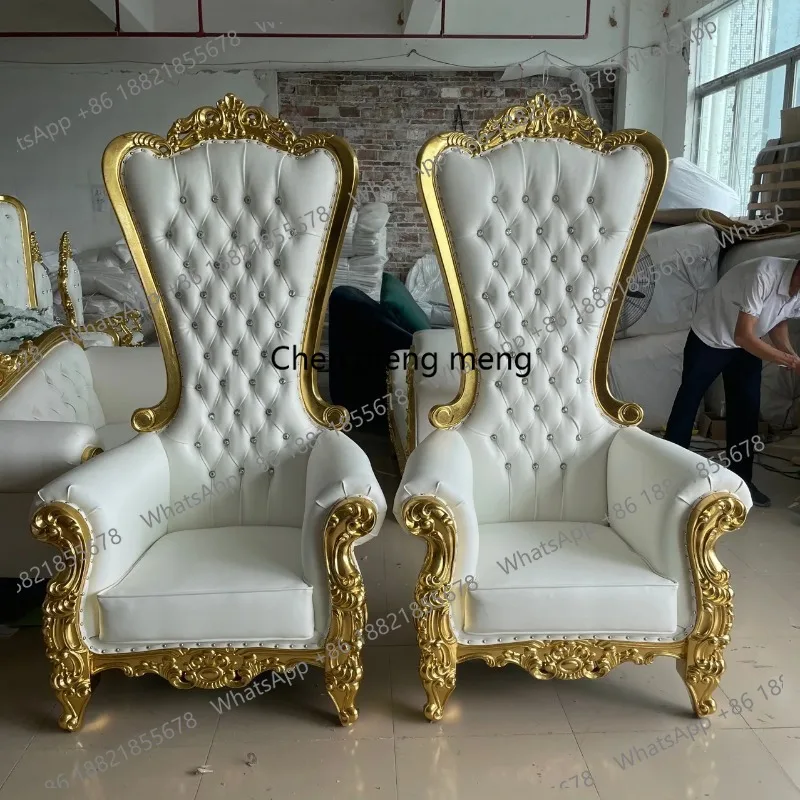 

Solid wood frame Hotel High Back Chair with armrest Bride and Groom Wedding Chair Exquisite carvings king chairs for wedding