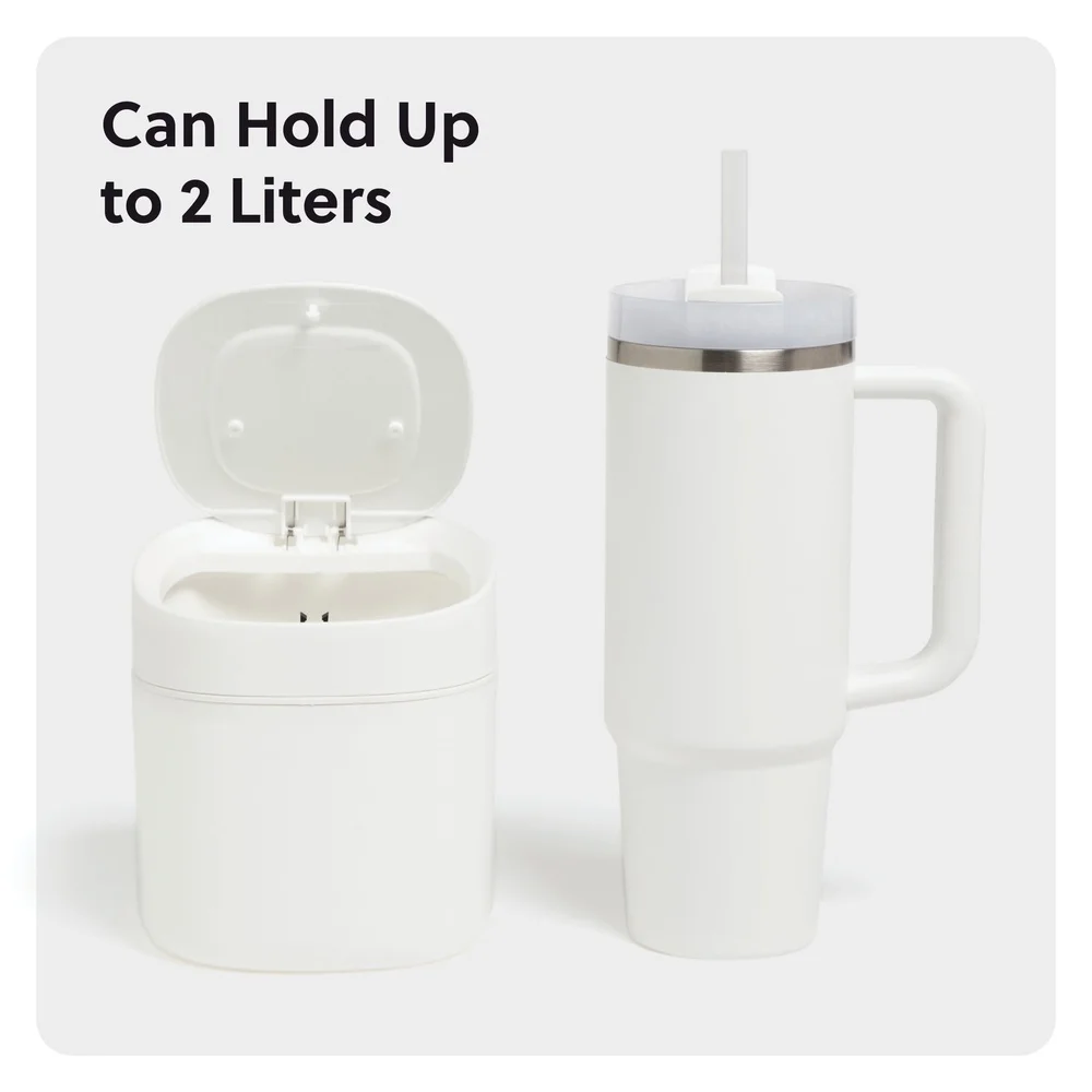 سلة مهملات صغيرة مدمجة، سلة مهملات للمكتب الداخلي، تصميم دائري، إغلاق علوي، خفيف الوزن، سعة 2 لتر، حرفة حمام مثالية للسيارة #3