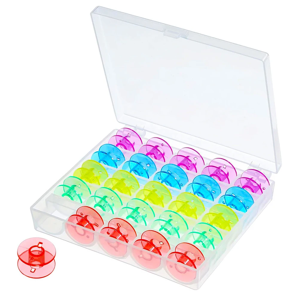 Bobinas de linhas de plástico 25 tamanhos, carretéis de máquina de costura com caixa de armazenamento para acessórios de bordado diy, ferramentas de c