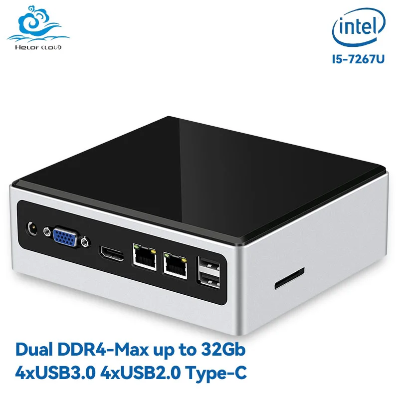 Helorpc Home Mini PC with Inter Corei5-7267U Support Windows10/11 LINUX 2.5G LAN 4XUSB3.0 4XUSB2.0 Type-C HDMI Desktop Computer