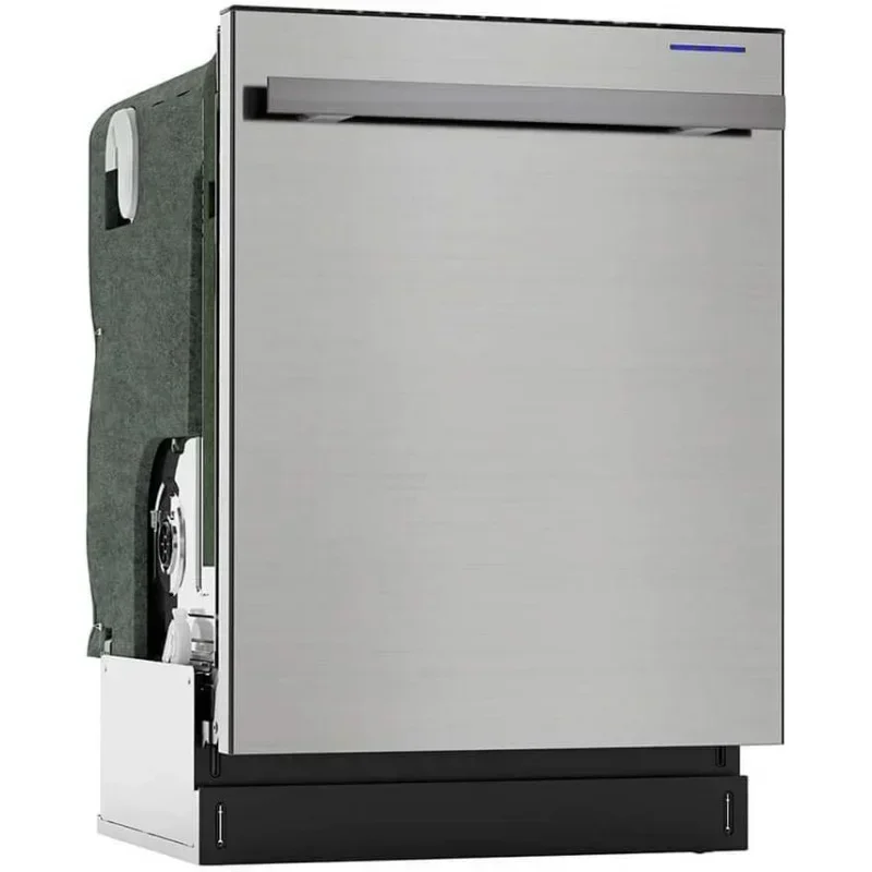 QWSHARP غسالة أطباق منزلقة، لمسة نهائية من الفولاذ المقاوم للصدأ، عريضة 24 بوصة، أجهزة استشعار للتربة، إضاءة داخلية LED بيضاء ممتازة، راي انزلاقي ناعم