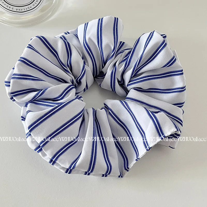 Solid Color French Style Blue Scrunchies for Hair Stripe Hairties For Girls and Women Chic Fashion Hair Accessories