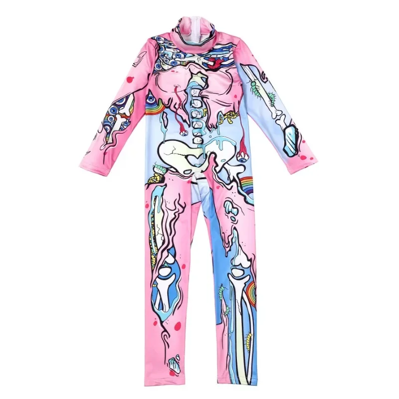 Tuta scheletro da donna ragazze collant scheletro stampato Street Trend Cosplay Cartoon Pattern Costume festa genitore-figlio