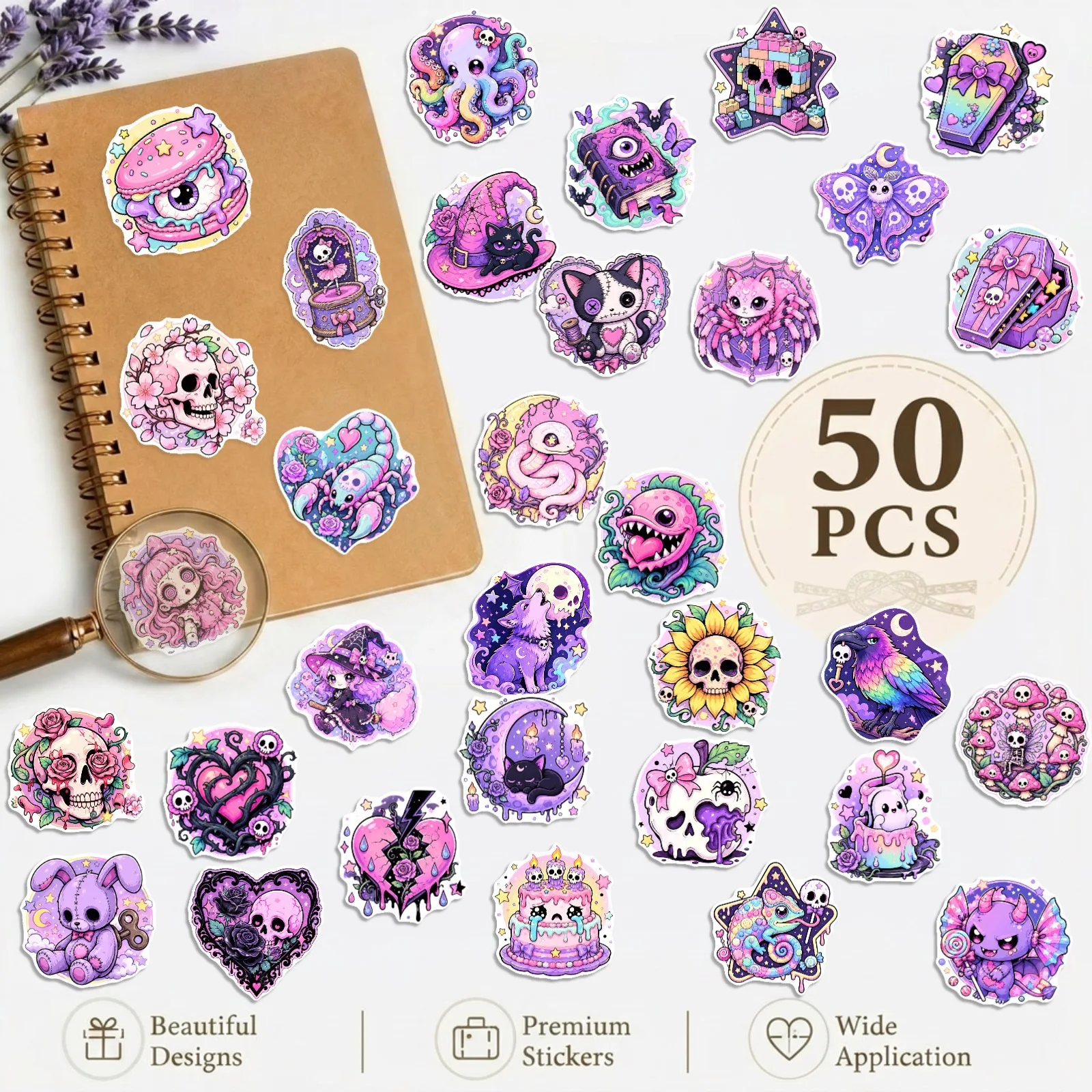 50pcs Gothic Horror Pink Black Skull Graffiti Stickers Laptop Notebook Fridge Suitcase Waterproof Cool Scrapbook Sticker