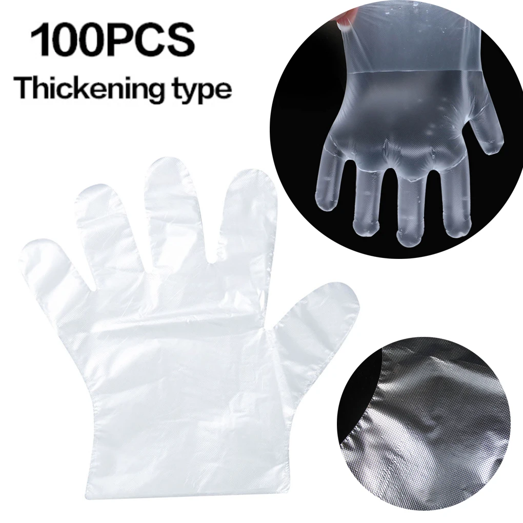 100pcs Disposable Transparent PE Gloves Restaurant Kitchen Beauty Hairdressing Plastic Gloves, Super Thick Type