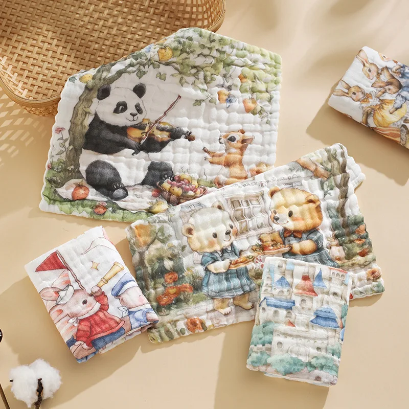 7A Antibacterial Baby Cotton Gauze Feeding Saliva Towel Kerchief Soft Cartoon Burp Cloths Newborn Bib Bathing Towel For Boy Girl