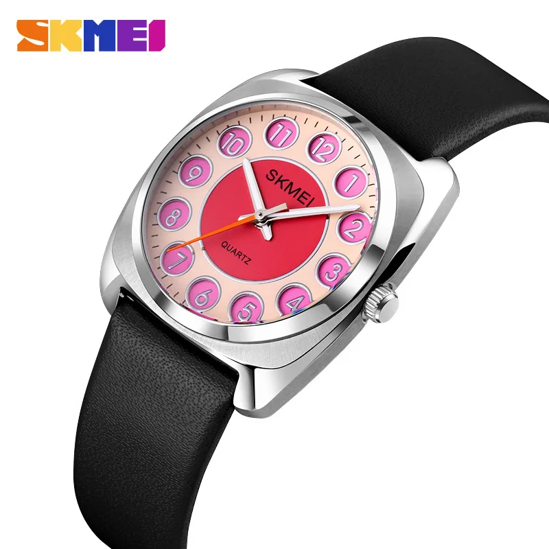 Skmei Creative Dial Fashion Square Steel Case orologio al quarzo da donna orologio in pelle impermeabile da donna