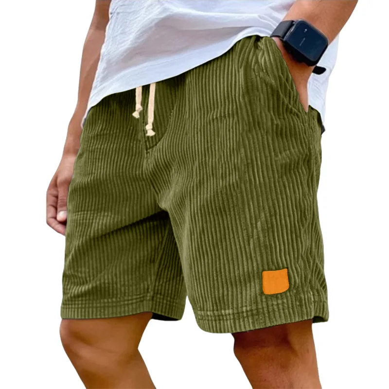

2026 New Summer Men Vintage Corduroy Casual Shorts Loose Straight Leg Drawstring Waist Short Trousers Daily Wear Short Pants