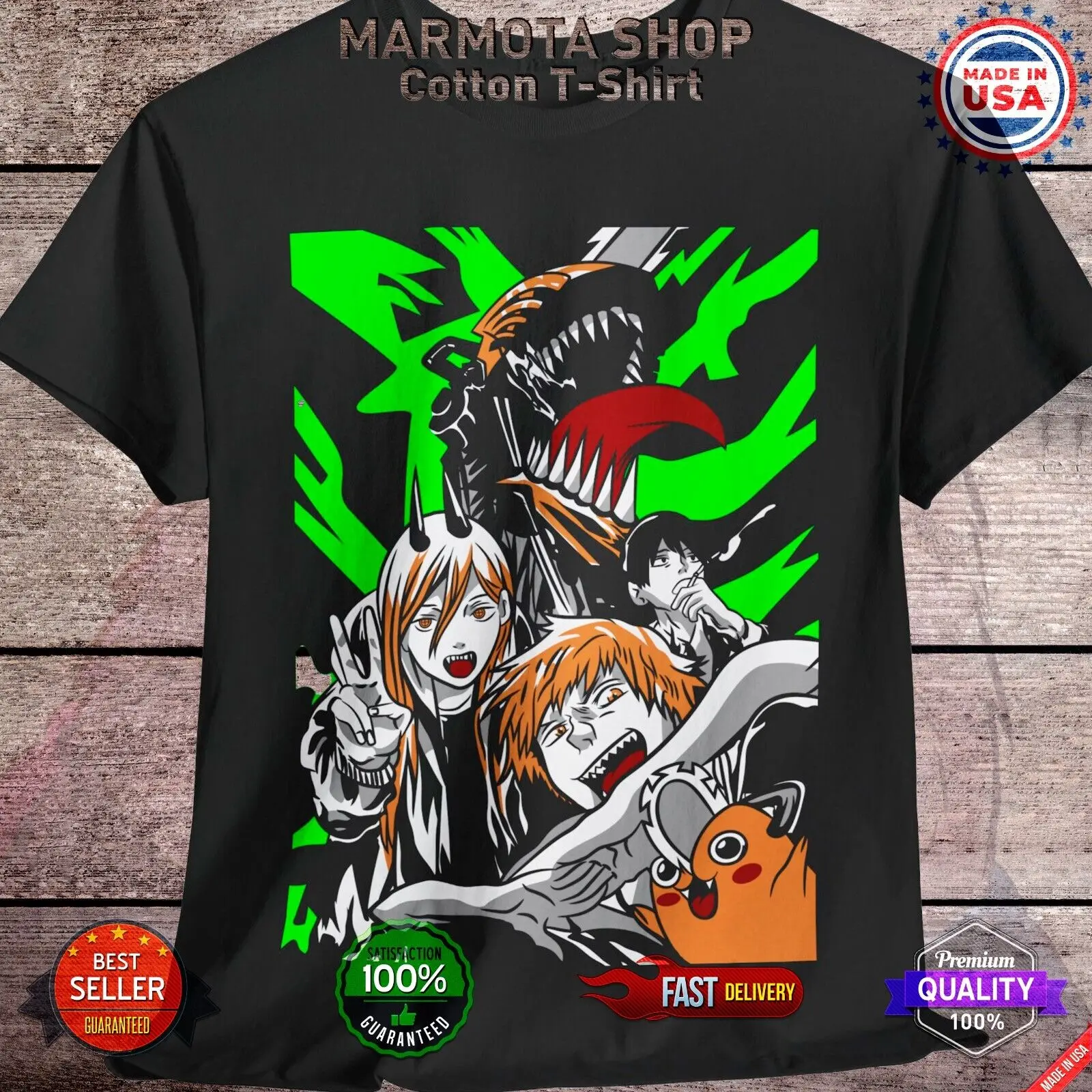 Denji Power Pochita Chainsaw Man Shirt Anime Tee T-Shirt Manga Otaku Makima CSM