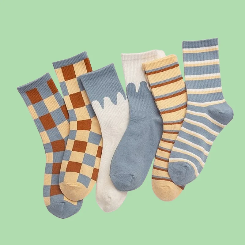 5/10 Pairs 2024 New Plaid Casual Socks Women Autumn And Winter Mid-tube Socks Cream Striped Cotton Socks British Style Socks