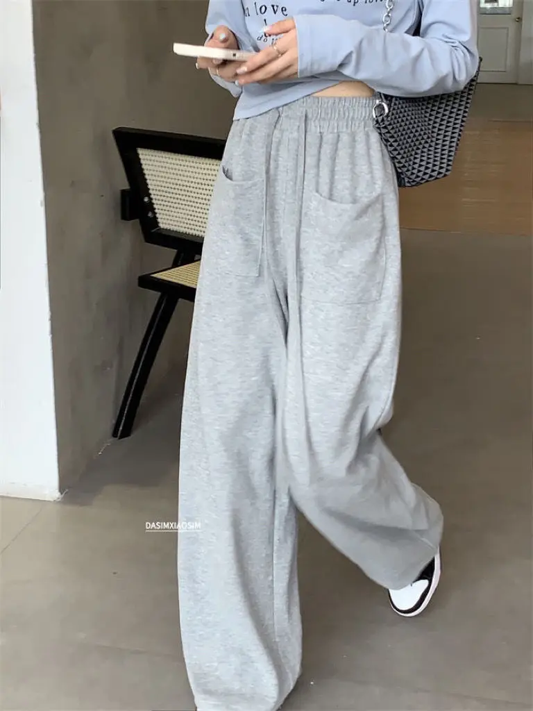 Gray Wide Leg Pants Women Y2k Streetwear School Sweatpants Harajuku Korean Fashion Vintage Loose Casual Trousers