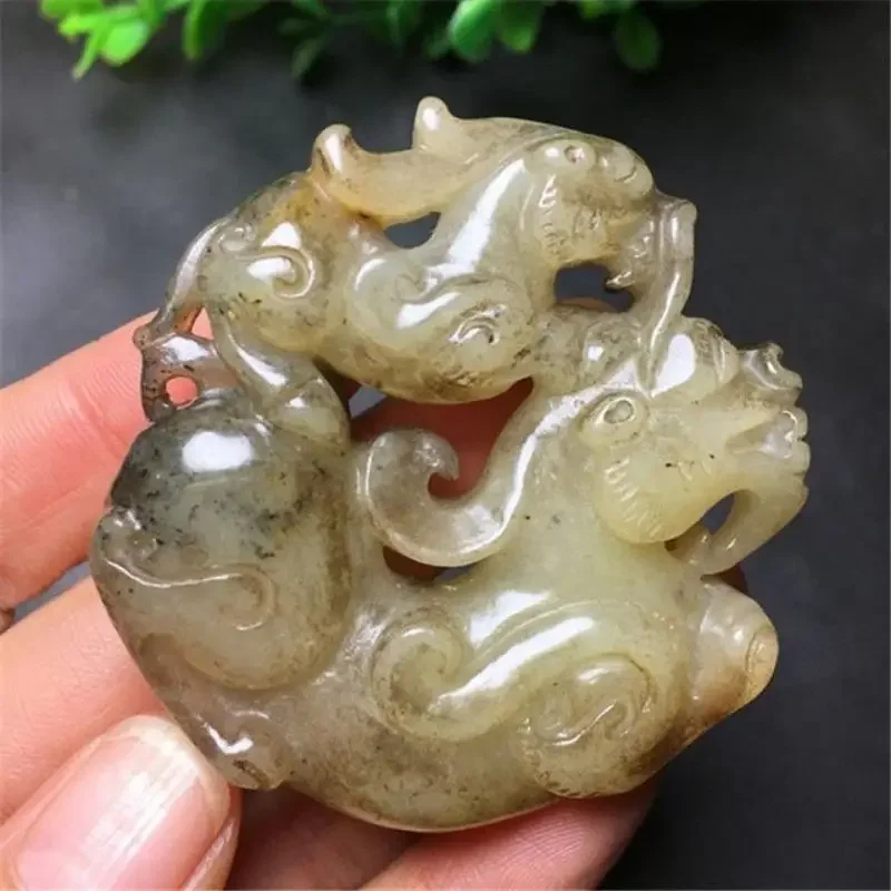 Old Horse Mon Statue Statues  Natural Hetian Jade Chinese Hand Carved