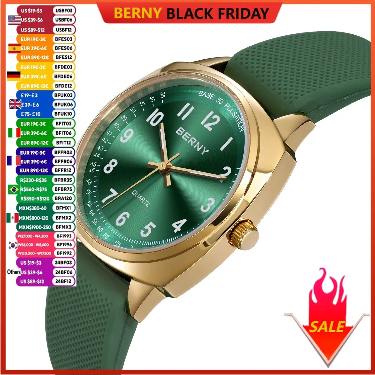 BERNY Women Watch Luminous Casual Simple Ladies Quartz Watches S/S Soft Silicone Strap Easy Read Fashion Women's Wristwatch