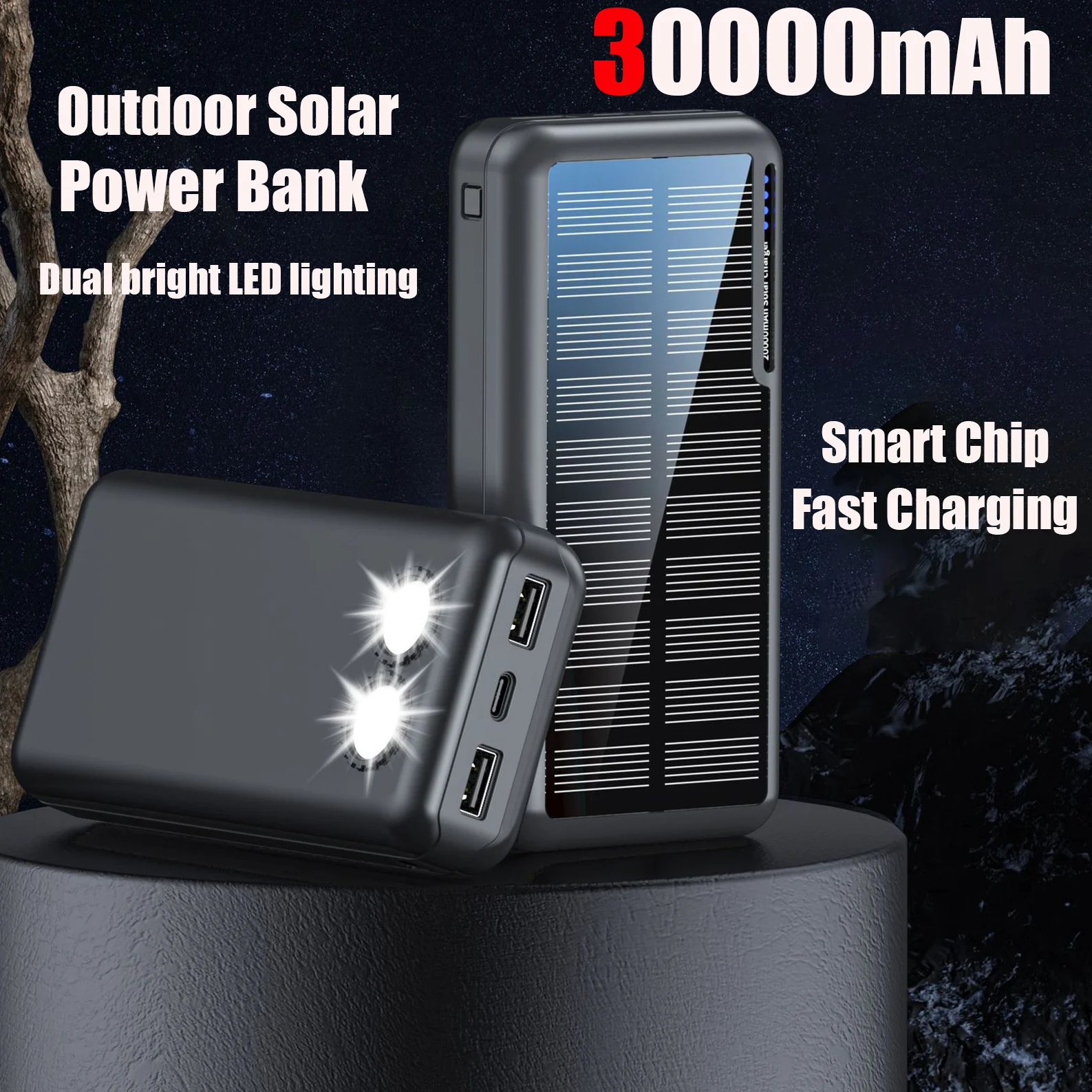 200000mAh Capacity Solar Power Bank Fast Charging Floodlight Outdoor Camping Portable Battery Pack for xiaomi Samsung Huawei