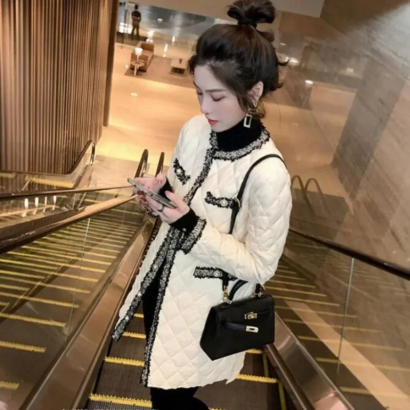 Cotton Jackets Check Padded Parkas Woman Fashion 2025 Korean Style Clothing Great Trend Modern Offers Quilted Coats for Women