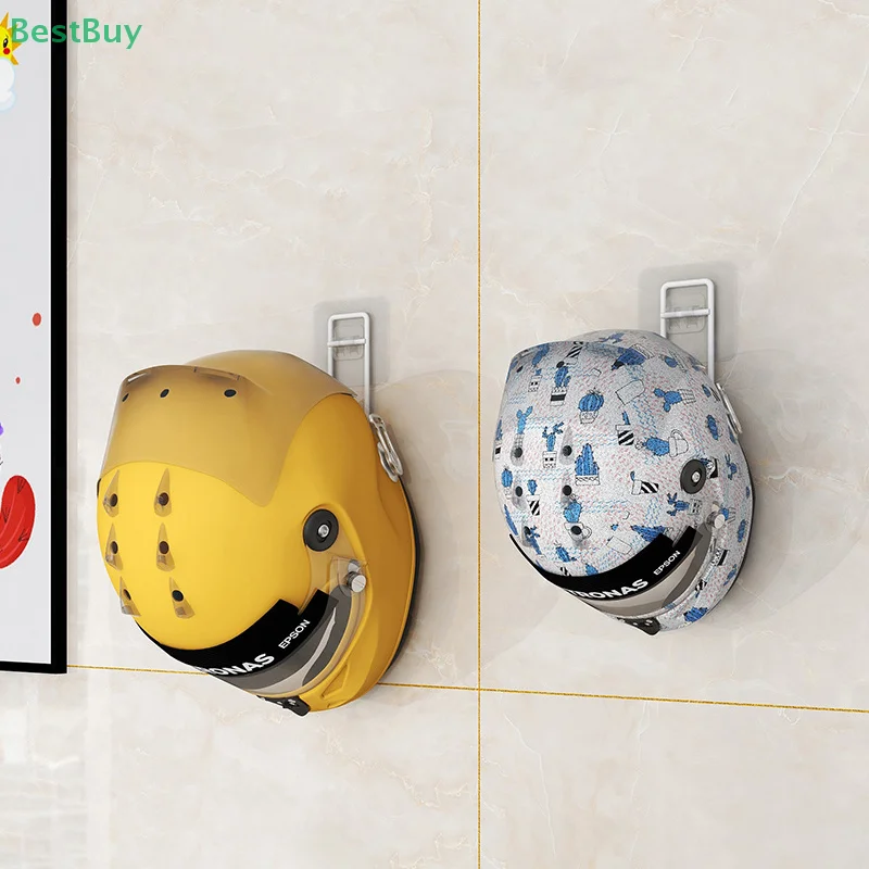Wall Mounted Helmet Holder Display Stand Hanger Support Rack Punch-free Wall-mounted Storage Rack for Helmet Coats Hats Caps