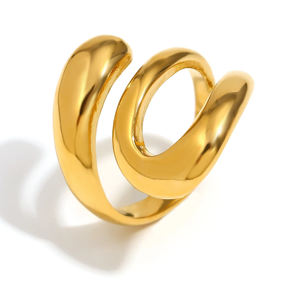 Fashion Chunky Open Twist Stackable Rings Gold Plated Bold Crossover Statement Ring Stainless Steel Jewelry Woman Wedding Gift