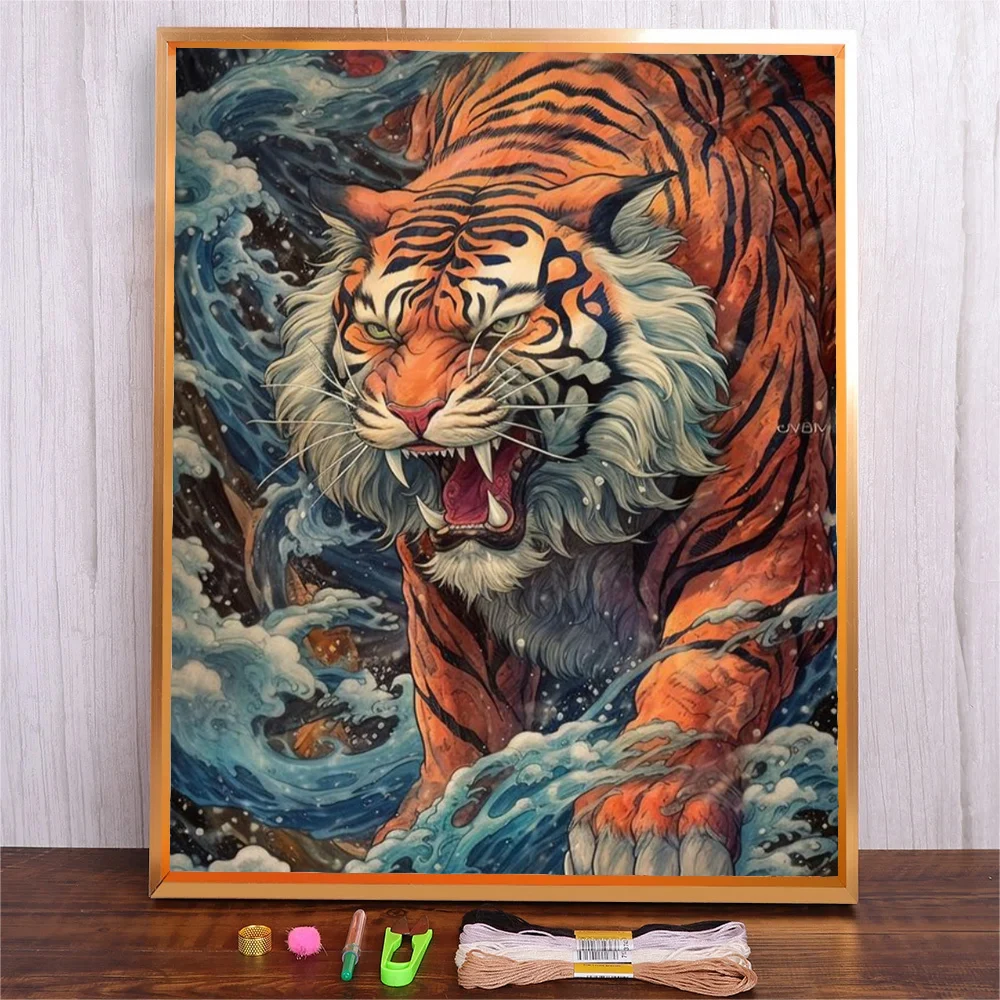 Animal Tiger Patterns Counted 11CT 14CT DIY Cross Stitch Sets Wholesale Cross-stitch Kits Embroidery Needlework Home Wall Decor