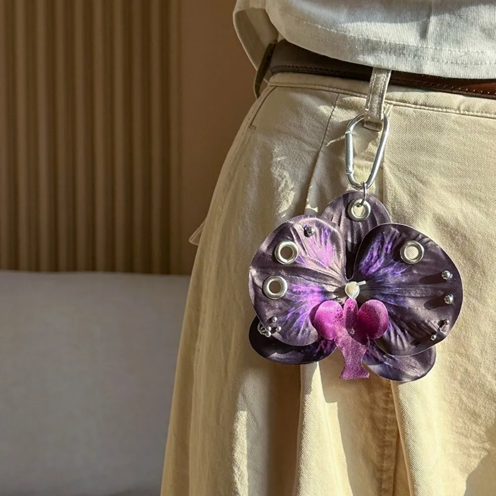 Sweet Simulation Flower Orchid Lily Keychain Colorful Backpack Decoration Flower Bag Pendant Gifts Butterfly Orchid Keychain