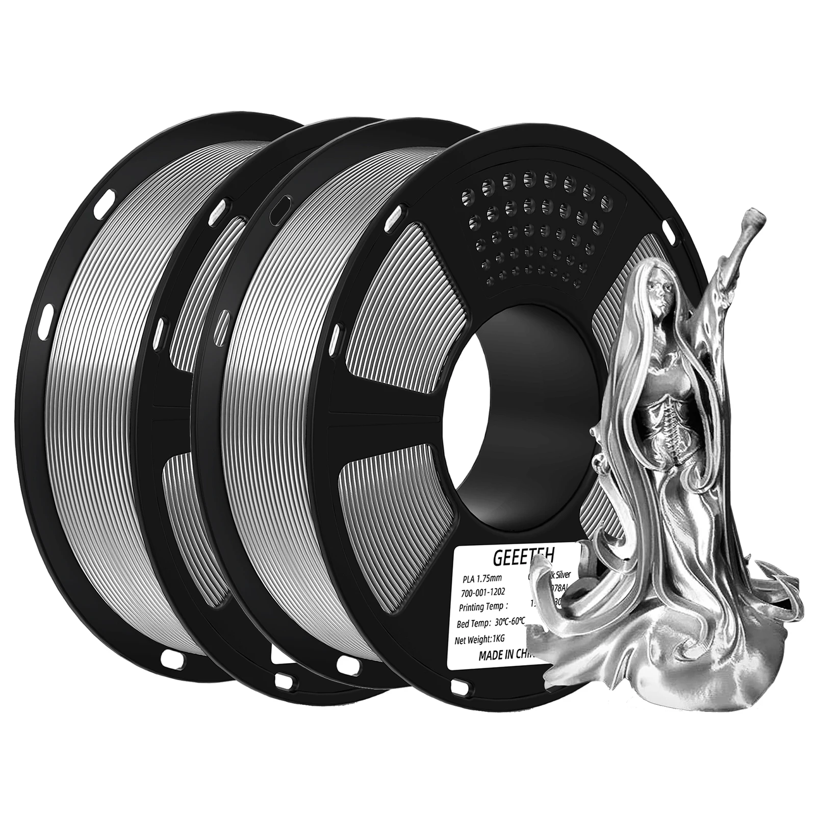 GEEETECH 2Kg 3D SILK PLA Filament 1,75mm SILK PLA Filament Glatte, seidig glänzende Oberfläche 3D-Filament geeignet für FDM-Drucker