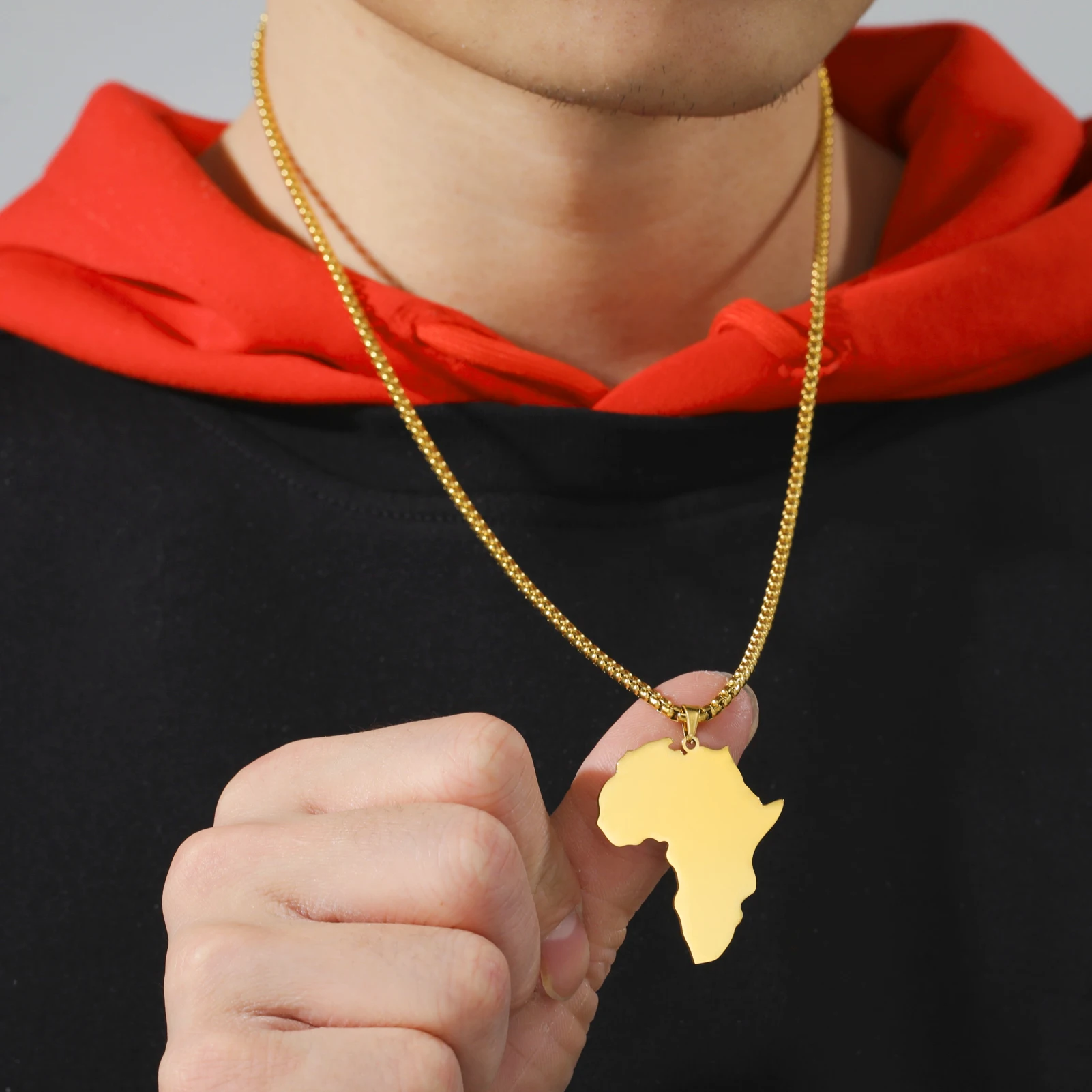 Collar con colgante de mapa de África para hombre y mujer, gargantilla de cadenas chapada en oro y plata, collar de acero inoxidable, Hip Hop