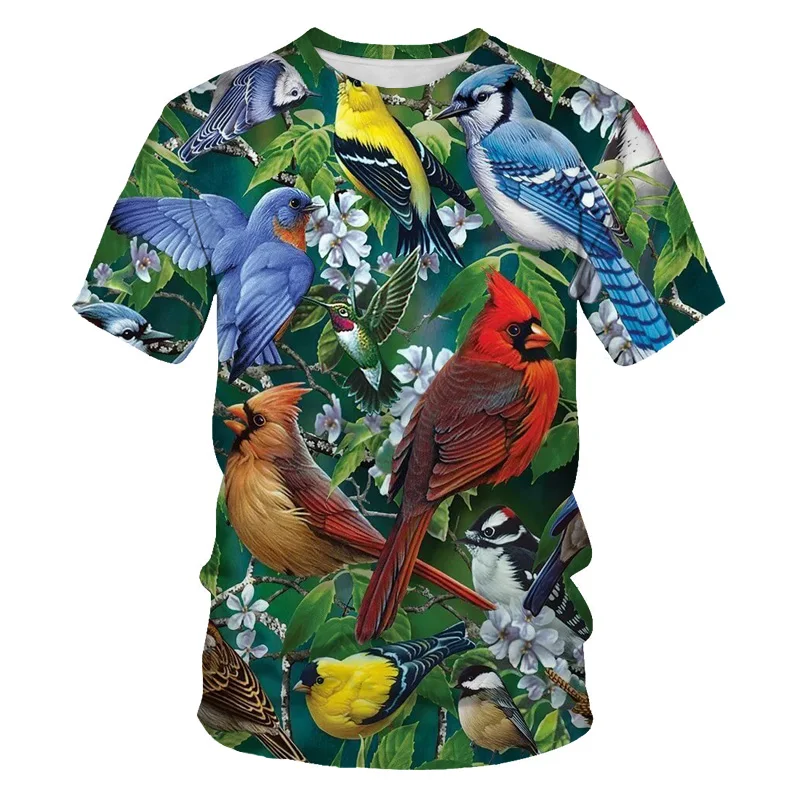 Summer Fashion Bird Parrot Pattern Versatile For Men And Children Fun Personalized Print O-neck T-shirt Harajuku Street Clothing