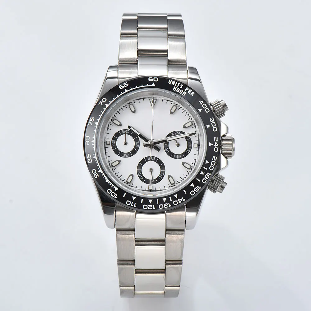 

40 mm VK63 Japanese quartz movement watch silvery panda eye Daytona timing code watch 316L stainless steel sapphire mirror 1