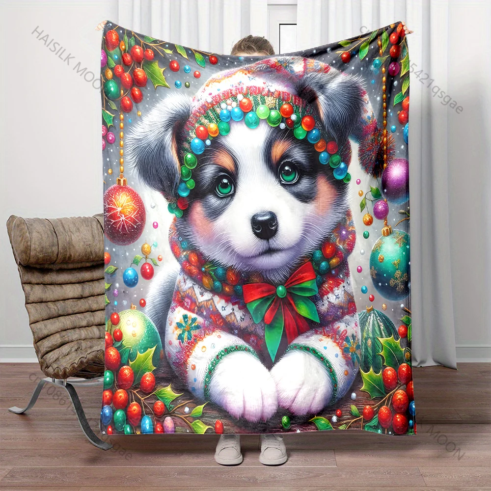 Adornos festivos y manta con patrón de hojas de acebo Material de franela suave y cálido para todas las estaciones, hogar al aire libre Camping Picnics RV