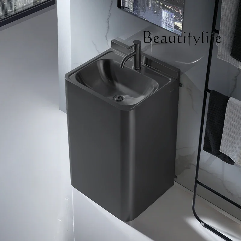 

XE Black Stainless Steel Column Washbasin Outdoor Washbasin Garden Floor-to-ceiling Column Basin Household Balcony Outdoor