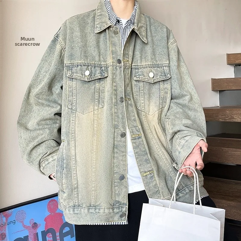 

Waed American Sle Men's Denim Jaet Casual Vintage Design Casual Cotton Outerwear Youth Faion Autumn Season