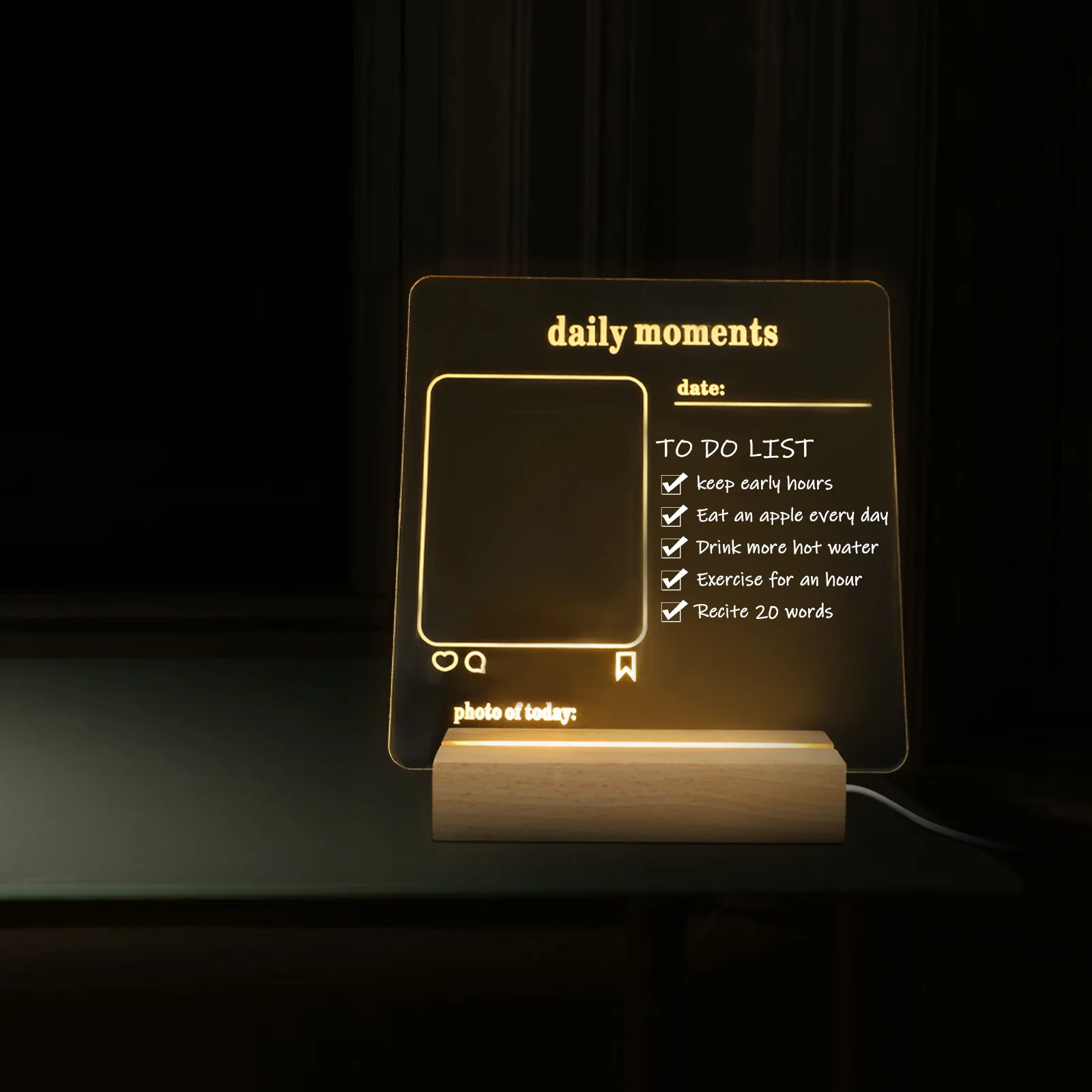 Led Acrylic Dry Erase Clear Whiteboard With Stand Light Up Memo Board For Office Home Study Desktop Message Recording