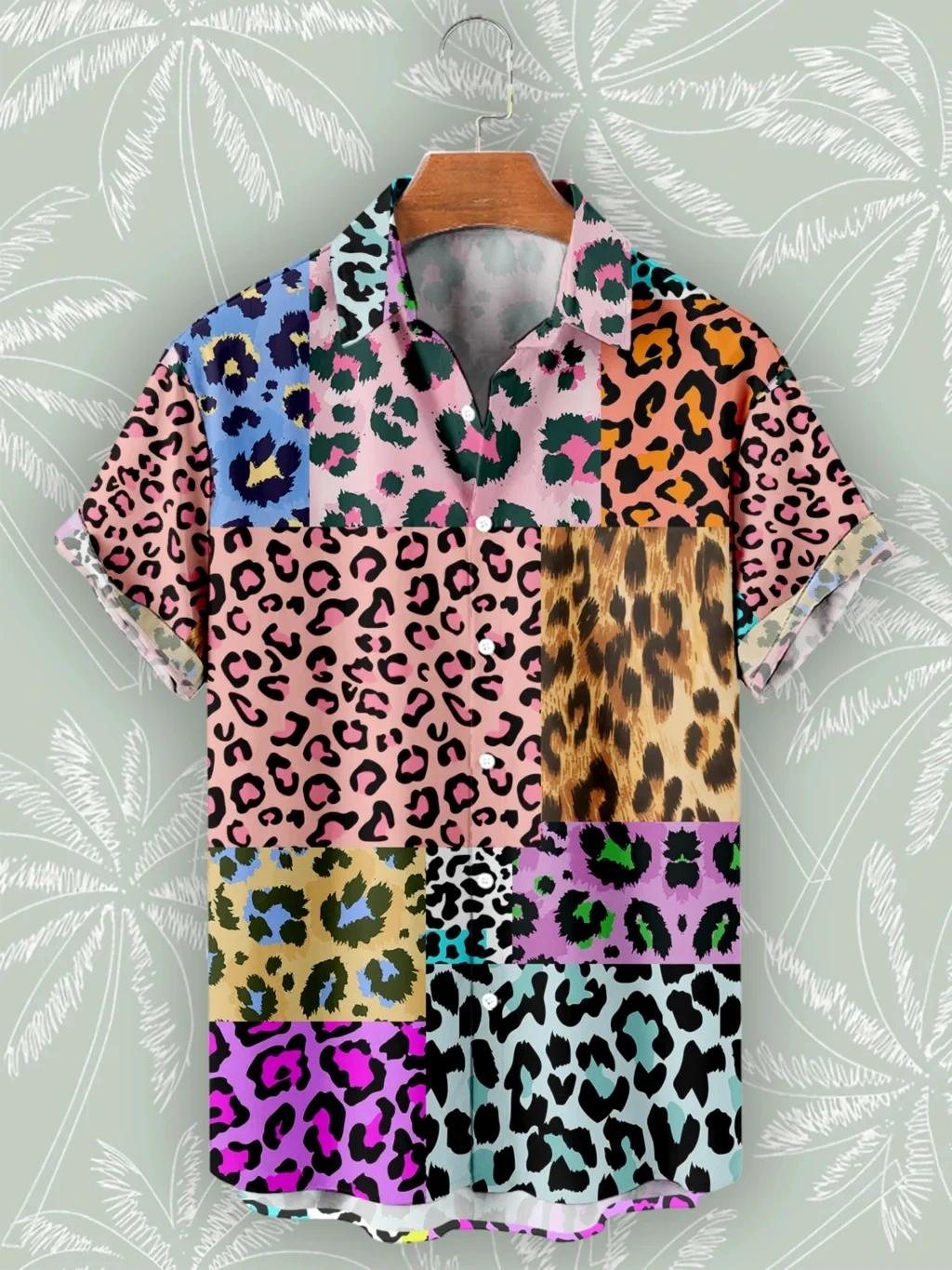 Camisa hawaiana de playa con retazos de leopardo para Hombre, camisas de manga corta de gran tamaño, estilo callejero, Ropa informal, moda de