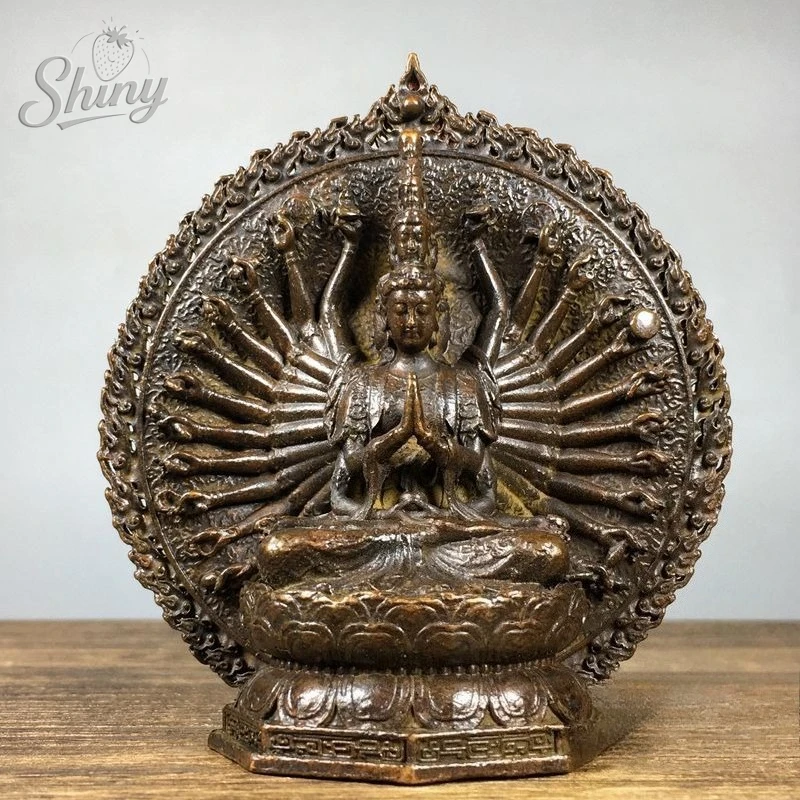 Antigo mil armado guanyin buda estátua de bronze decoração de casa item adoração em santuários budistas peça decorativa