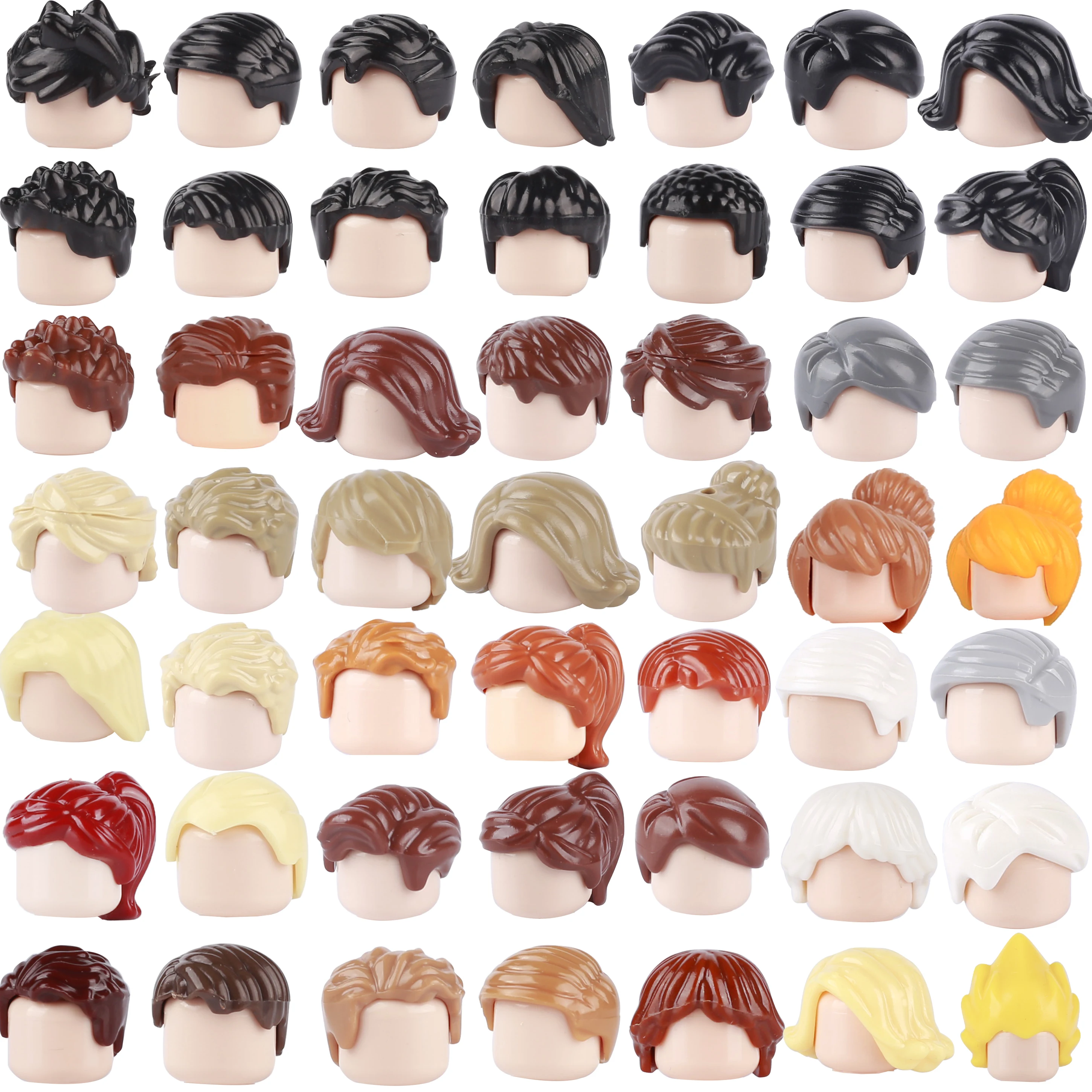 Braune Haare Bausteine Stadt Figuren Körper Zubehör Blonde Teile DIY Hut Ziegel Montieren Spielzeug – Detail 2