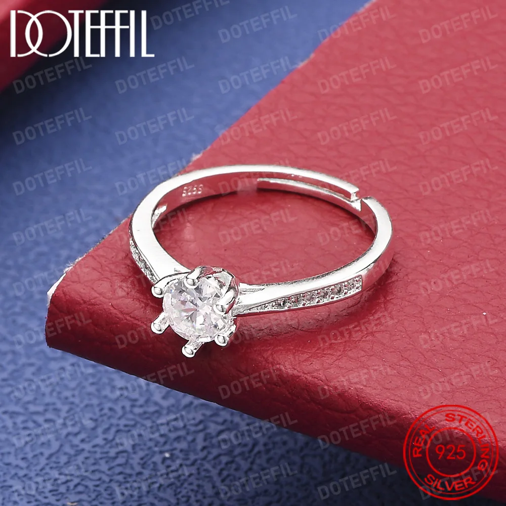 925 Sterling Silver Classic inlay Full Crystal Ring For Woman Wedding Engagement Charm Party Jewelry