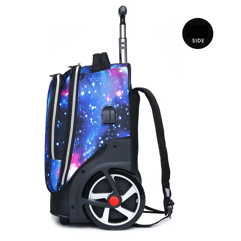 Mochilas Trolley para Adolescentes, Mochila escolar com rodas para meninas, Porta de carregamento USB, Sacos de rolamento de bagagem