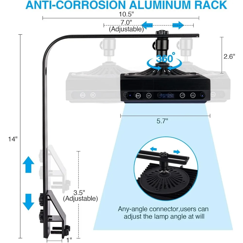 Lumière d'aquarium avec minuterie d'écran, lumière de récif pour lieux, lumières précieuses pour poissons, 60W