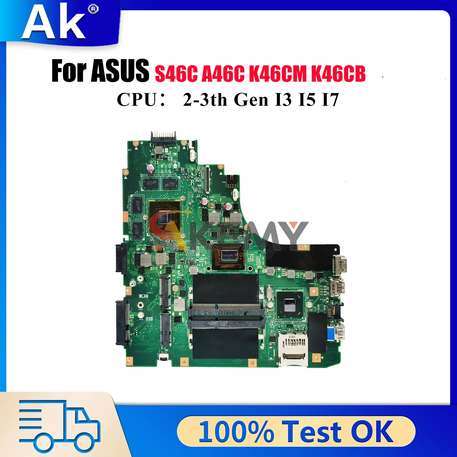 

Материнская плата K46CM для ноутбука ASUS K46CM S46C K46C K46CB A46C, материнская плата для ноутбука с процессором I3 I5 I7, 100% тестирование, ОК, быстрая доставка