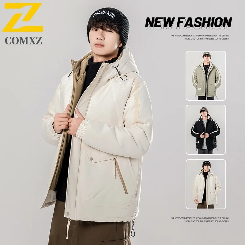 COMXZ Men Down Cotton Windbreaker Winter American style Thickened Casual Outerwear Daily Lightweight Sports  Warm Puffer Coat ​
