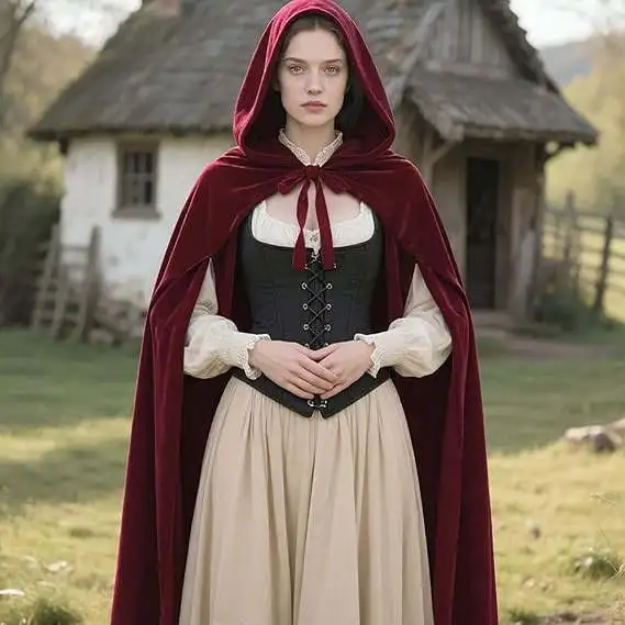 

Средневековый красный плащ с капюшоном для Хэллоуина, сценический костюм, женский стиль для ролевых игр, плащ для создания атмосферы, создающий праздничное настроение на Рождество