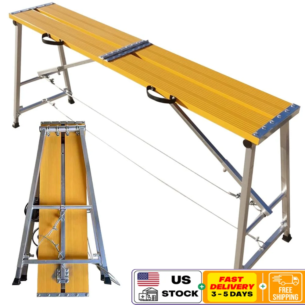 Aluminum Alloy Panel Work Platform Adjustable Height Folding Step Ladder Drywall Painting Stoo 800 Load-bearing Capacity 800lbs